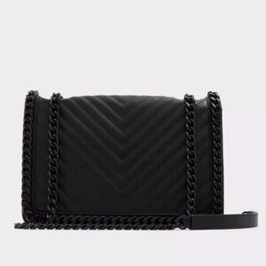 Aldo Black Quilted Chevron Crossbody with Chain Strap
